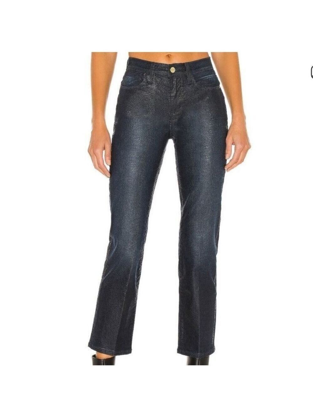 Frame Le High Straight Indigo Lizard Coated Jeans